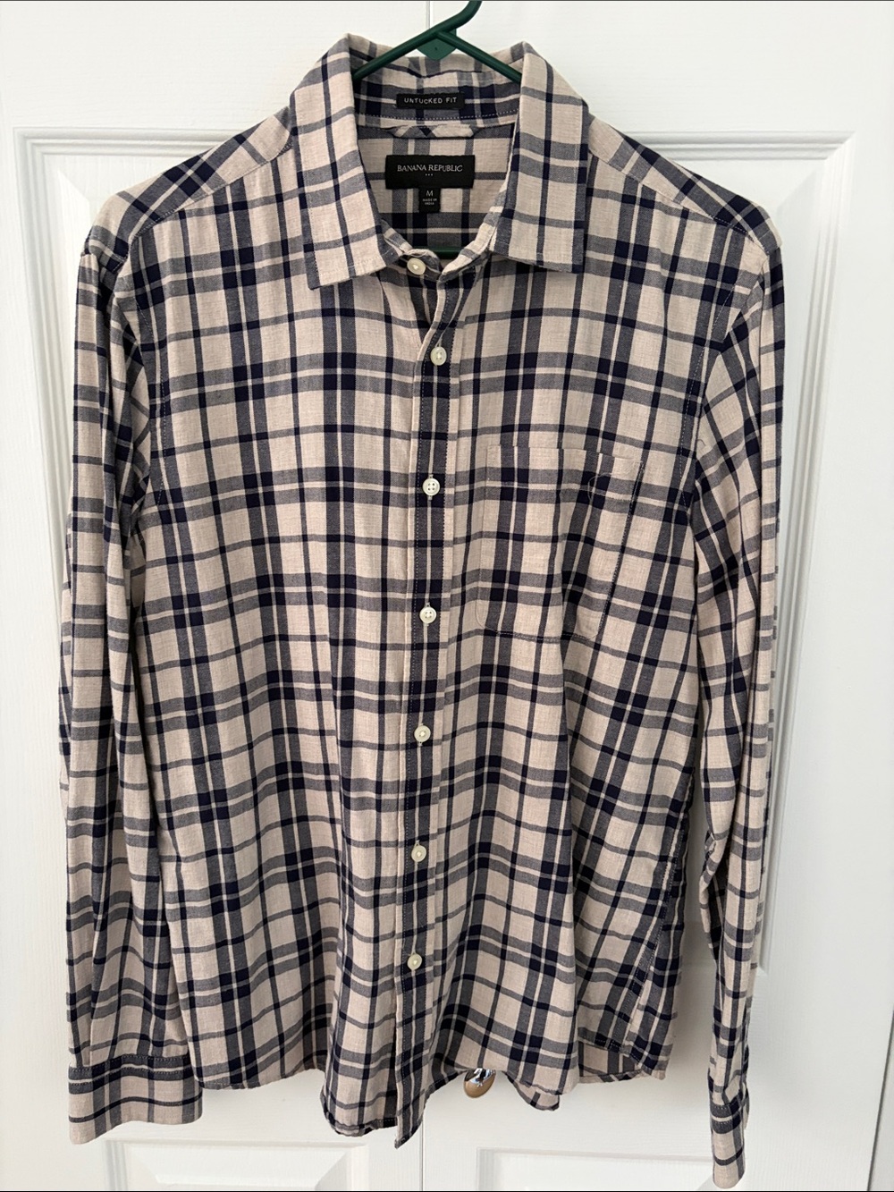 Banana Republic Navy and Beige Plaid Button-Down Shirt